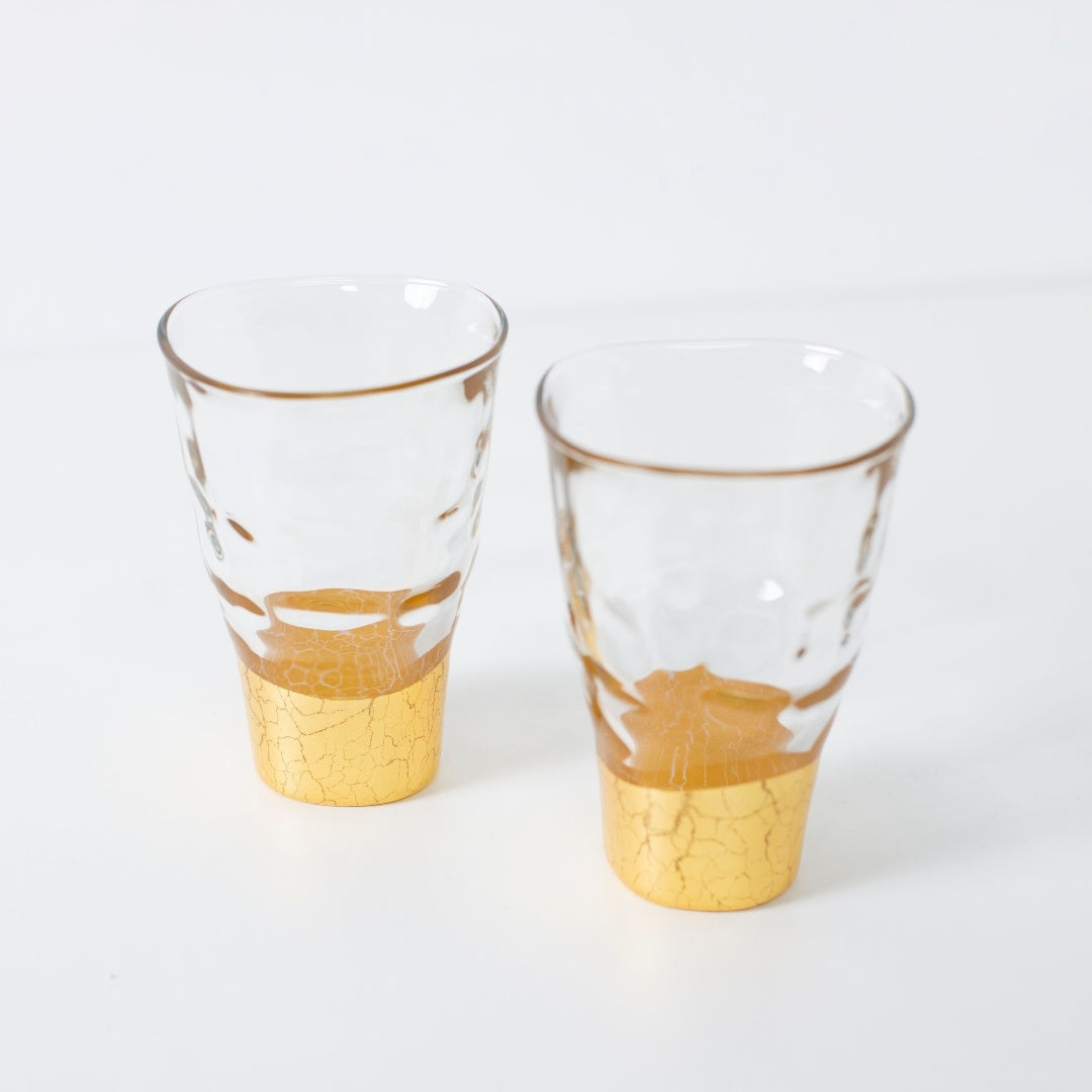 Top view of large gold sake glass set with Kanazawa leaf, elegant Japan sake cup set for gifting