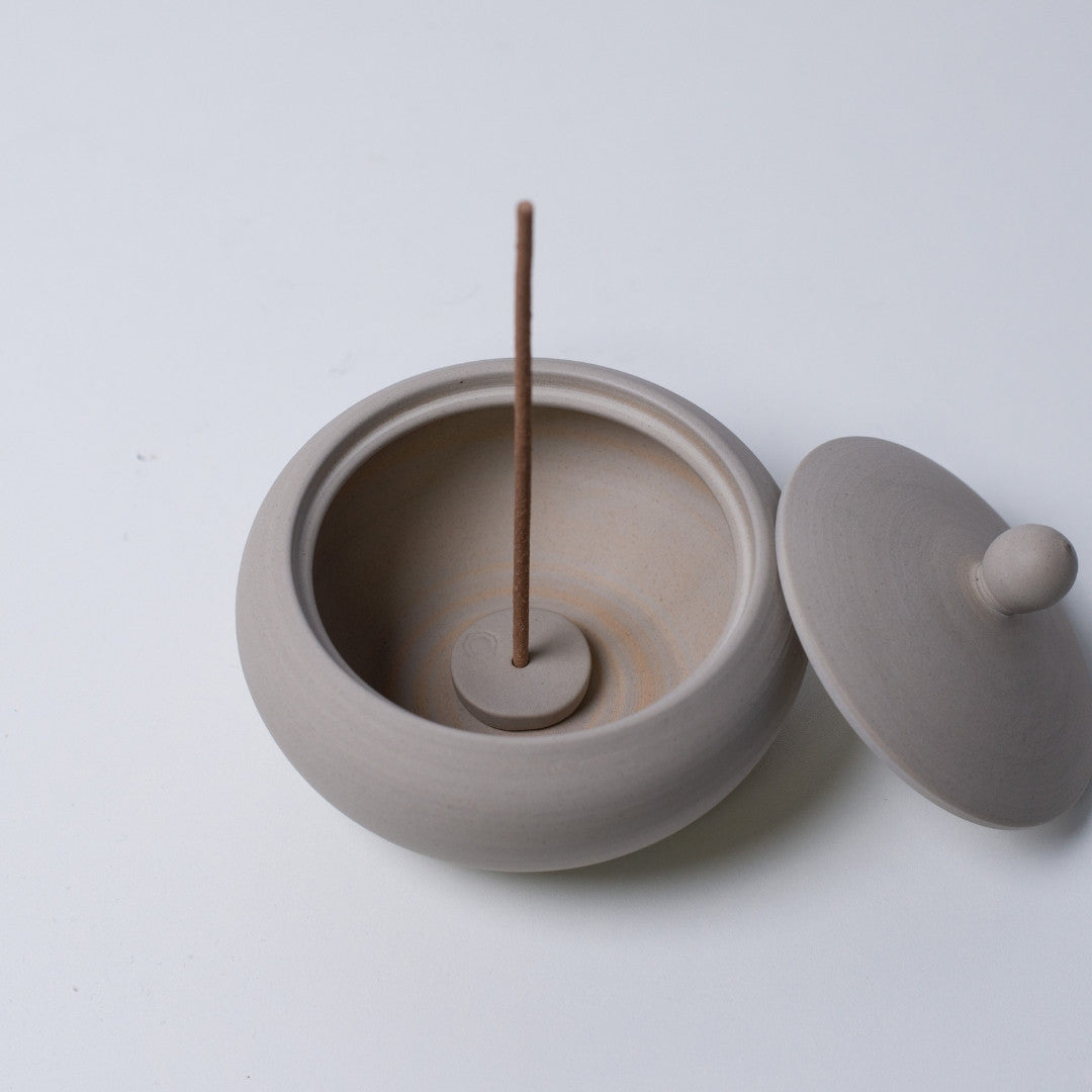 Top view of Japanese Incense Burner "Monk's Bowl" White for incense burning and japanese decor