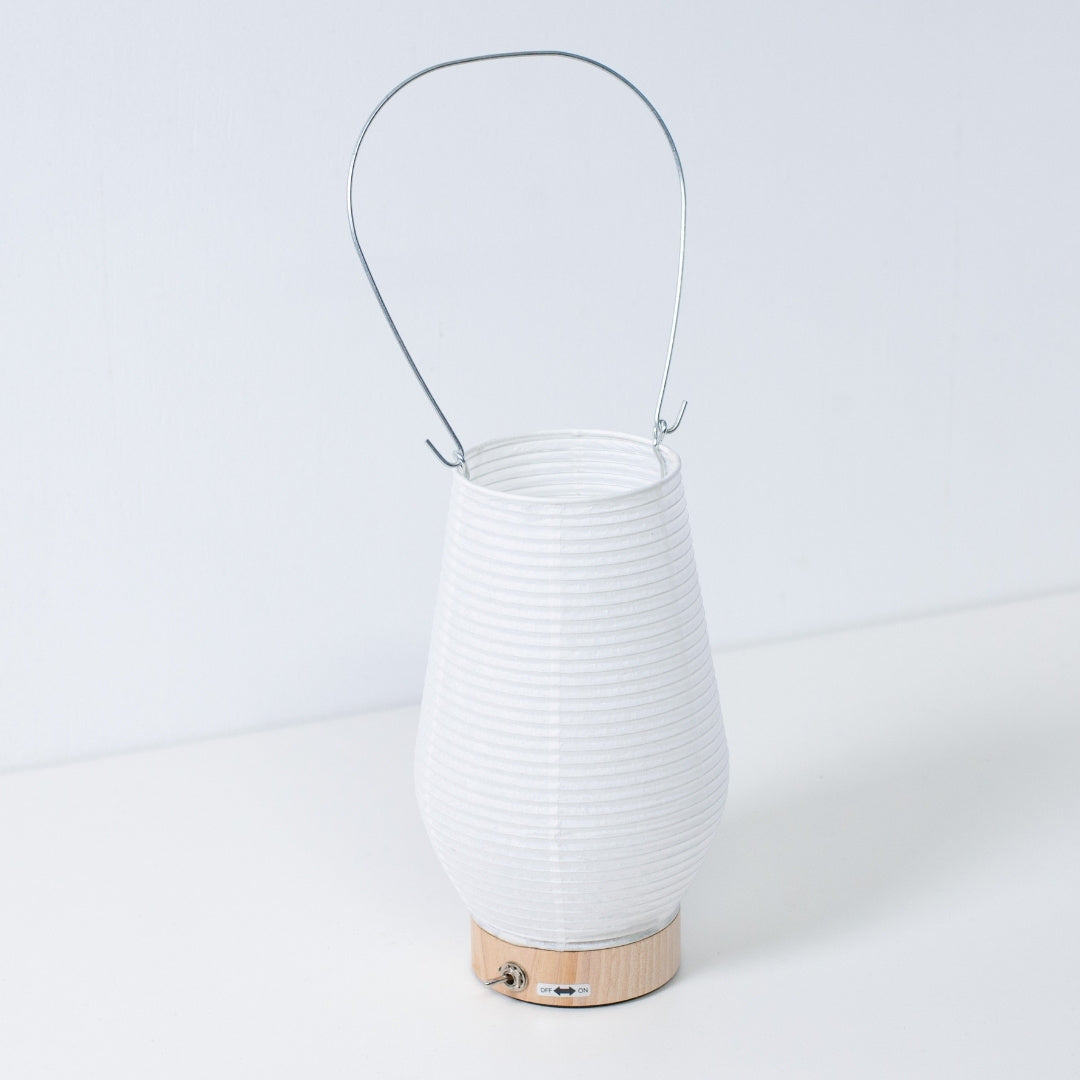 Top view of Japanese paper table lamp RIN 02, portable Mino washi Japanese table lamp design