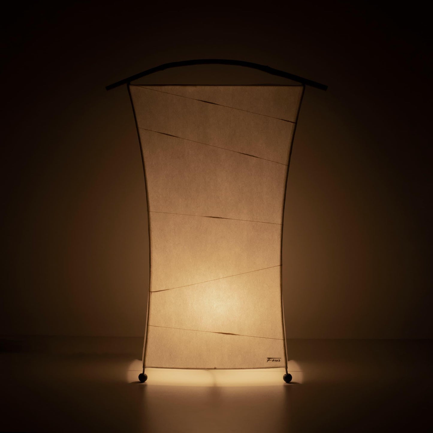 A Japanese paper floor lamp crafted with Gifu lantern techniques and 1300-year-old Mino washi paper.