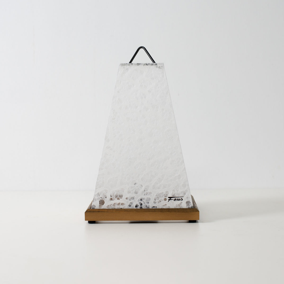 Japanese Paper Table Lamp Mini Akari, White, Mino Washi paper and wood - unlit accent lamp from Japan with lace pattern.