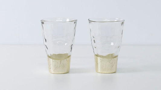 Champagne gold sake cups in refined Japanese style, ideal for sake lovers or design-focused gifting