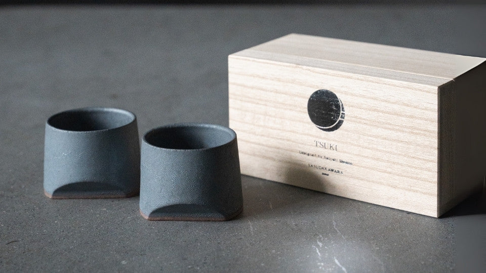 Handcrafted Japanese Tile Sake Cup Set made by Marumi Yasuda Kawara