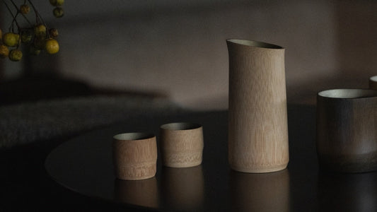 Handcrafted Japanese Bamboo Sake Set in a Zen Room