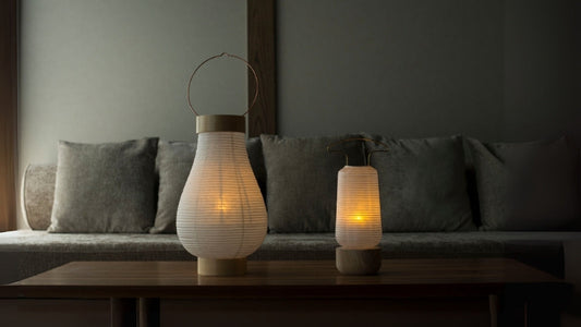 Two Japanese table lamps in dimly lit Japanese style room