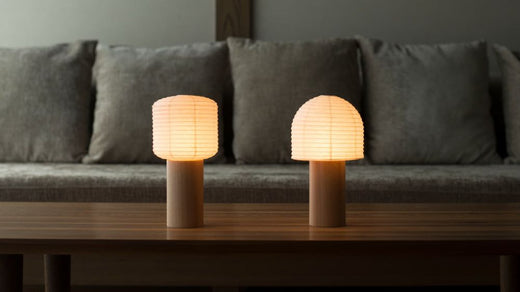 Japanese Paper Table Lamps "TORCHIN BELL" & "TORCHIN SQUARE" Emit Soft Light