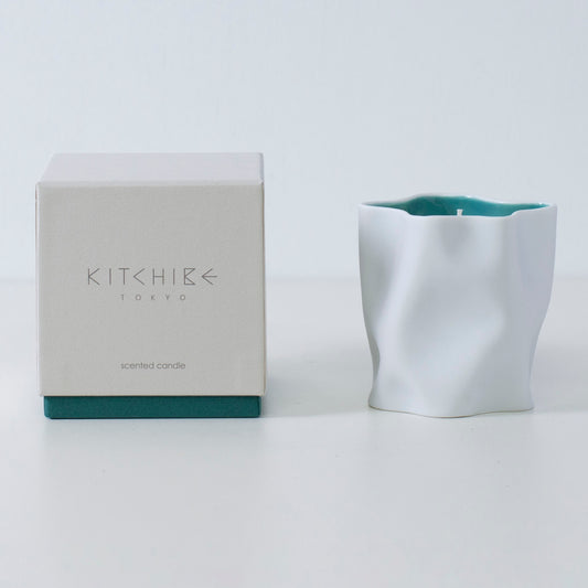 Japanese candle IKEBANA in ceramic vessel, floral scented candle with traditional incense notes