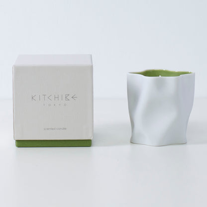 Japanese candle MATCHA with green tea, jasmine, and Japanese Incense in white Seto porcelain holder