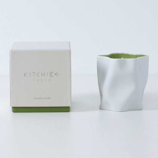 Japanese candle MATCHA with green tea, jasmine, and Japanese Incense in white Seto porcelain holder