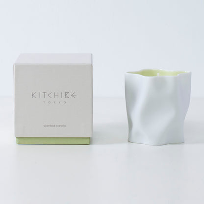 Japanese candle WASHI with leather, ylang-ylang, and Japanese Incense in handcrafted Seto porcelain