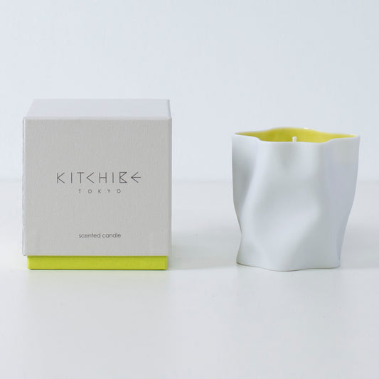 Japanese candle Yuzuwith leather, ylang-ylang, and Japanese Incense in handcrafted Seto porcelain