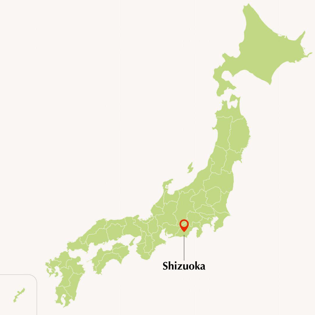 A map of Japan highlighting Shizuoka prefecture.