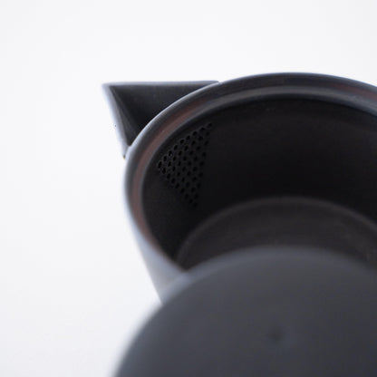 Close-up of a Simple, Elegant Black Japanese Banko-yaki Teapot