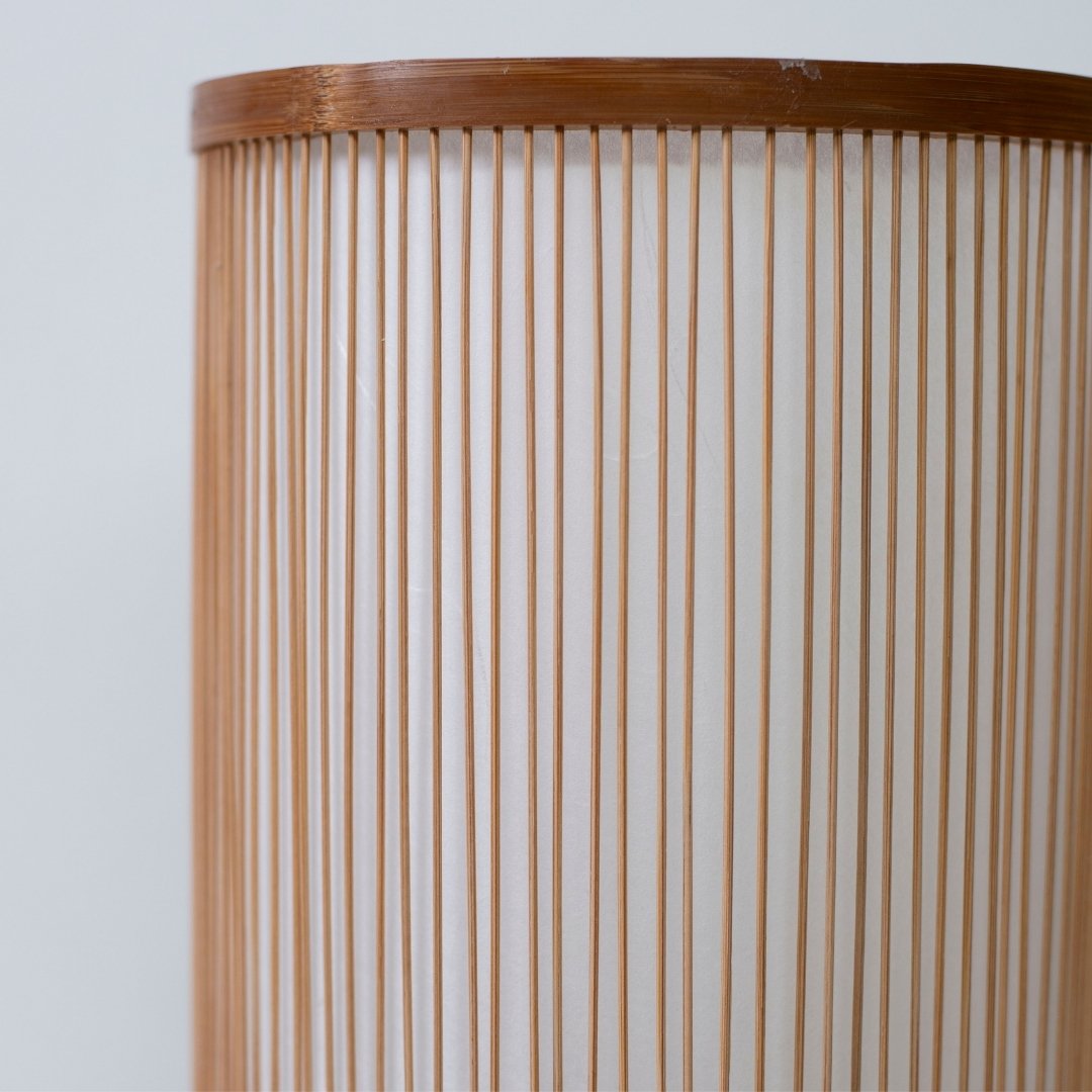 Japanese Bamboo Floor Lamp "Tutu" Small – Bamboo standing lamp with delicate bamboo threading, ideal for Japandi rooms