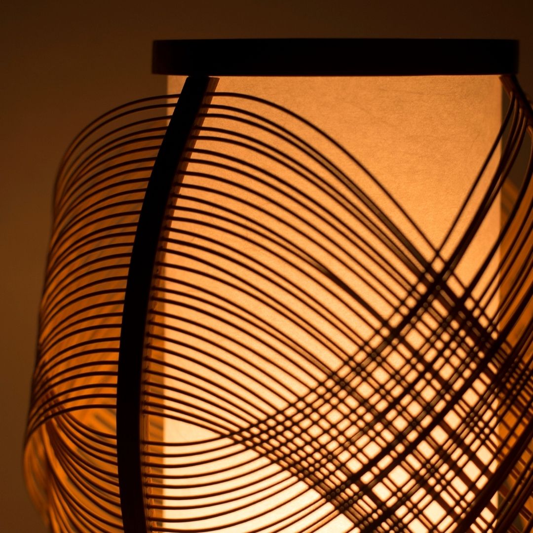 Japanese Bamboo Table Lamp "Koyou" – Unique Bamboo Table Lamp with Intricate Design, Ideal Bedside Lamp for Cozy Rooms
