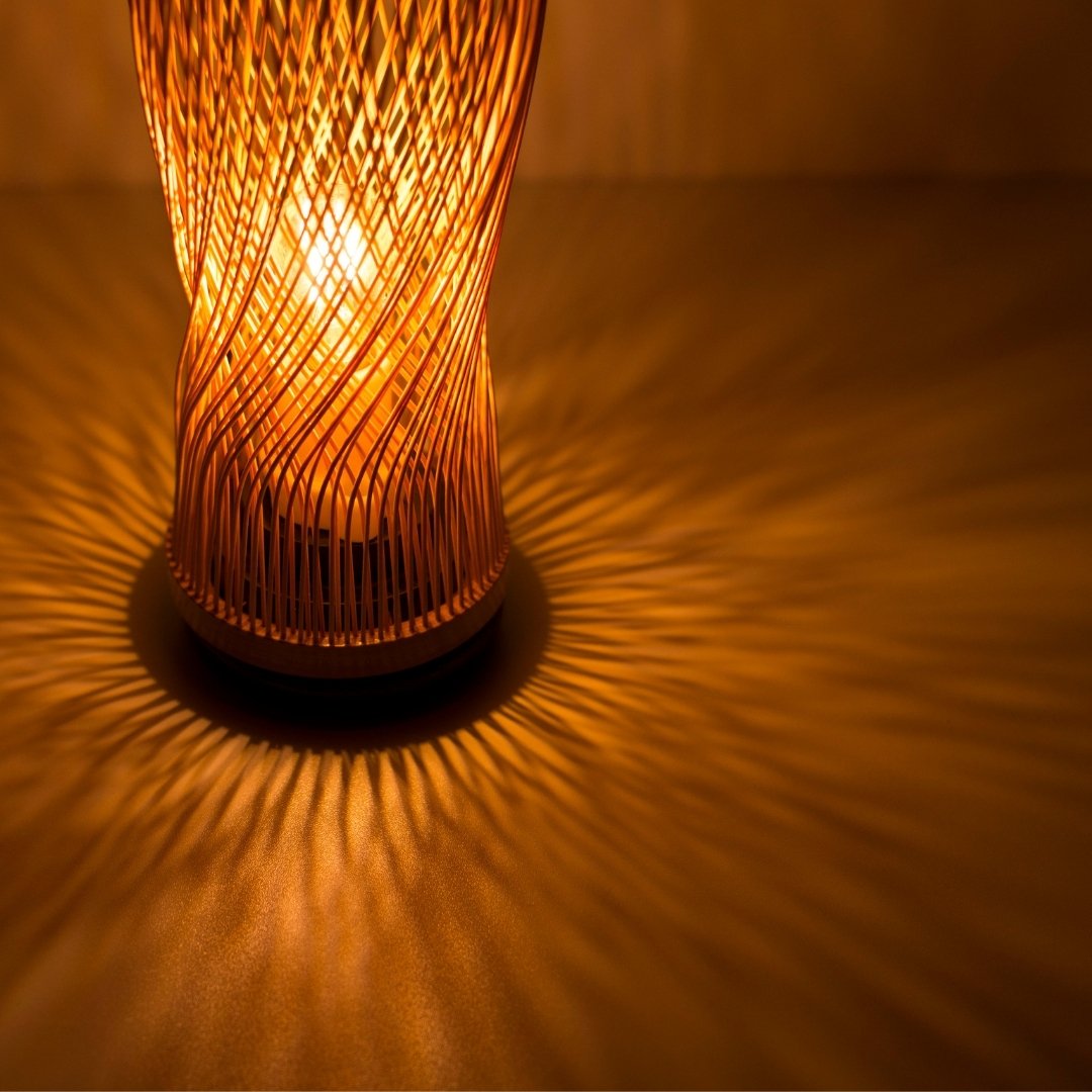 Japanese Bamboo Table Lamp “Single Bloom” – Artistic Bamboo Lamp Creating Dramatic Patterns, Elegant Lamp for Bedrooms