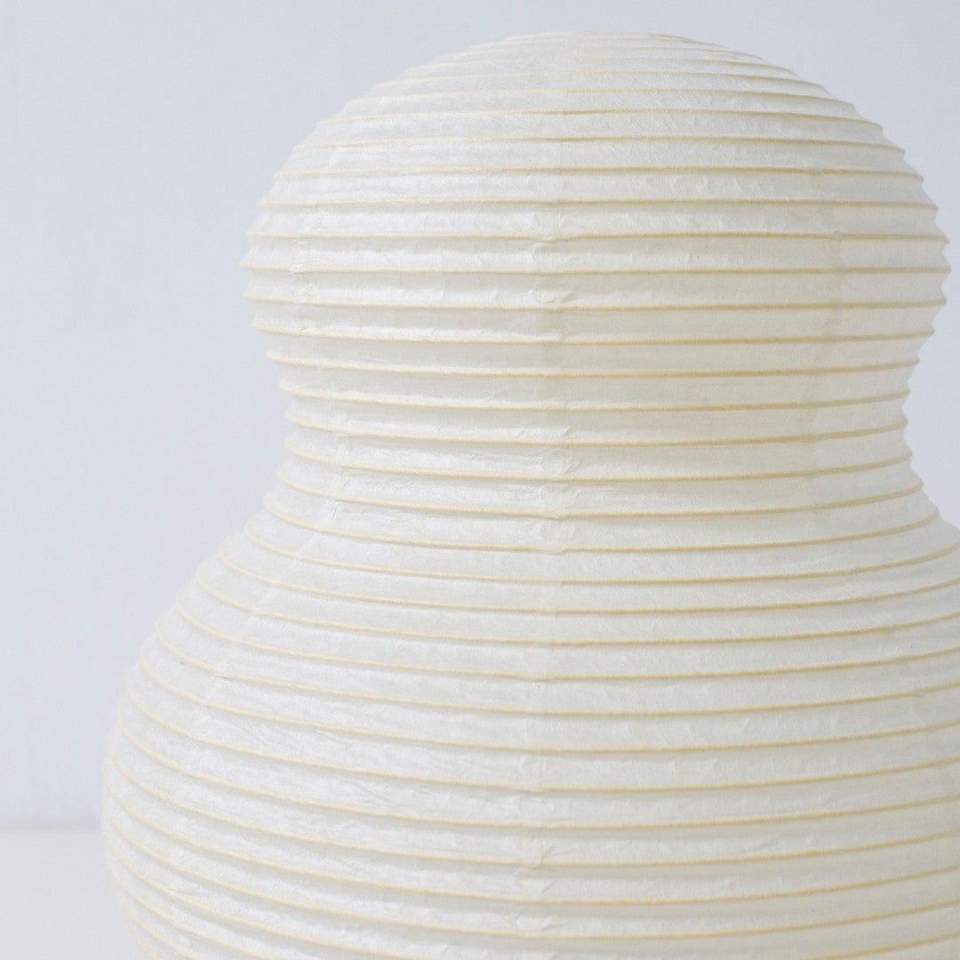Close-up of Japanese paper floor lamps "paper moon 02" – wabi sabi sculptural Mino Washi lamp