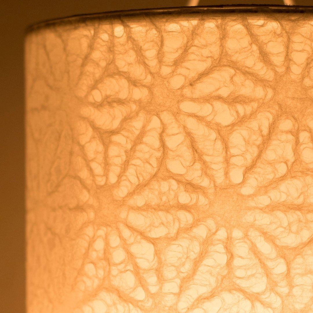 Delicate white lace pattern on Japanese paper table lamp 'Lace Washi White' - elegant paper lamps perfect as bedside table lamps