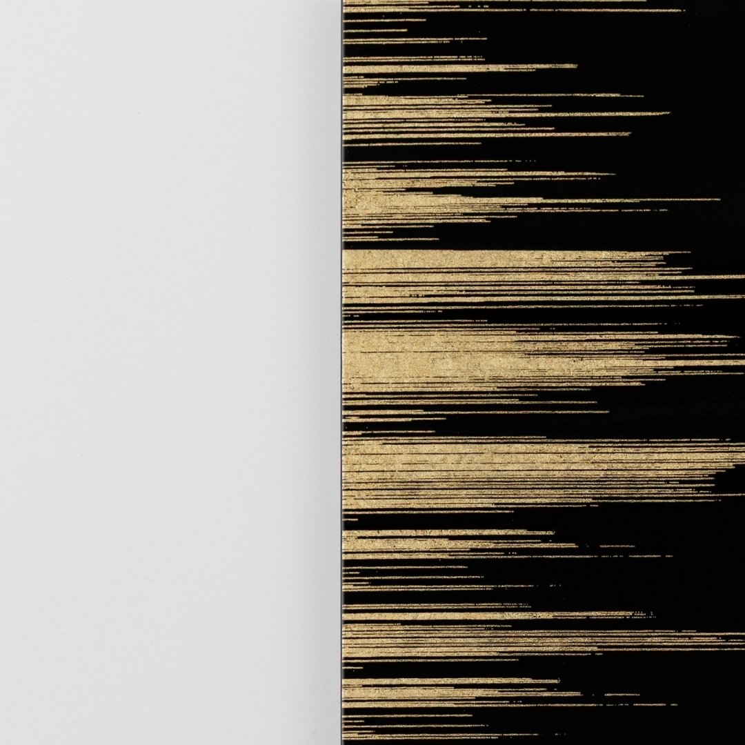 Close-up of Japanese wall art Kushibiki black – fine brass lines wabi sabi wall decor