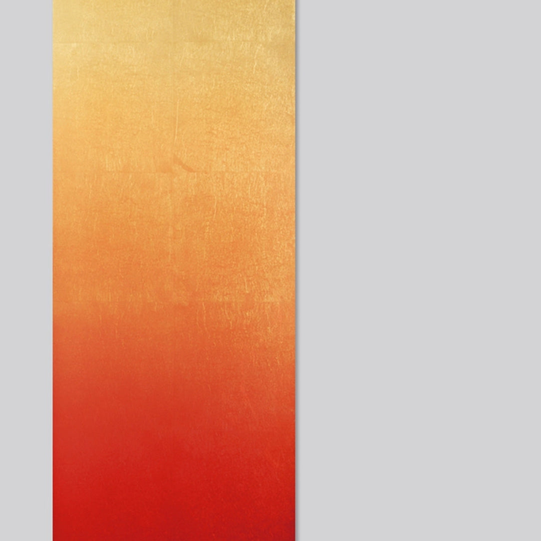 Close-up of Japanese wall art panel Hokage – wabi sabi wall art with red gold leaf shine