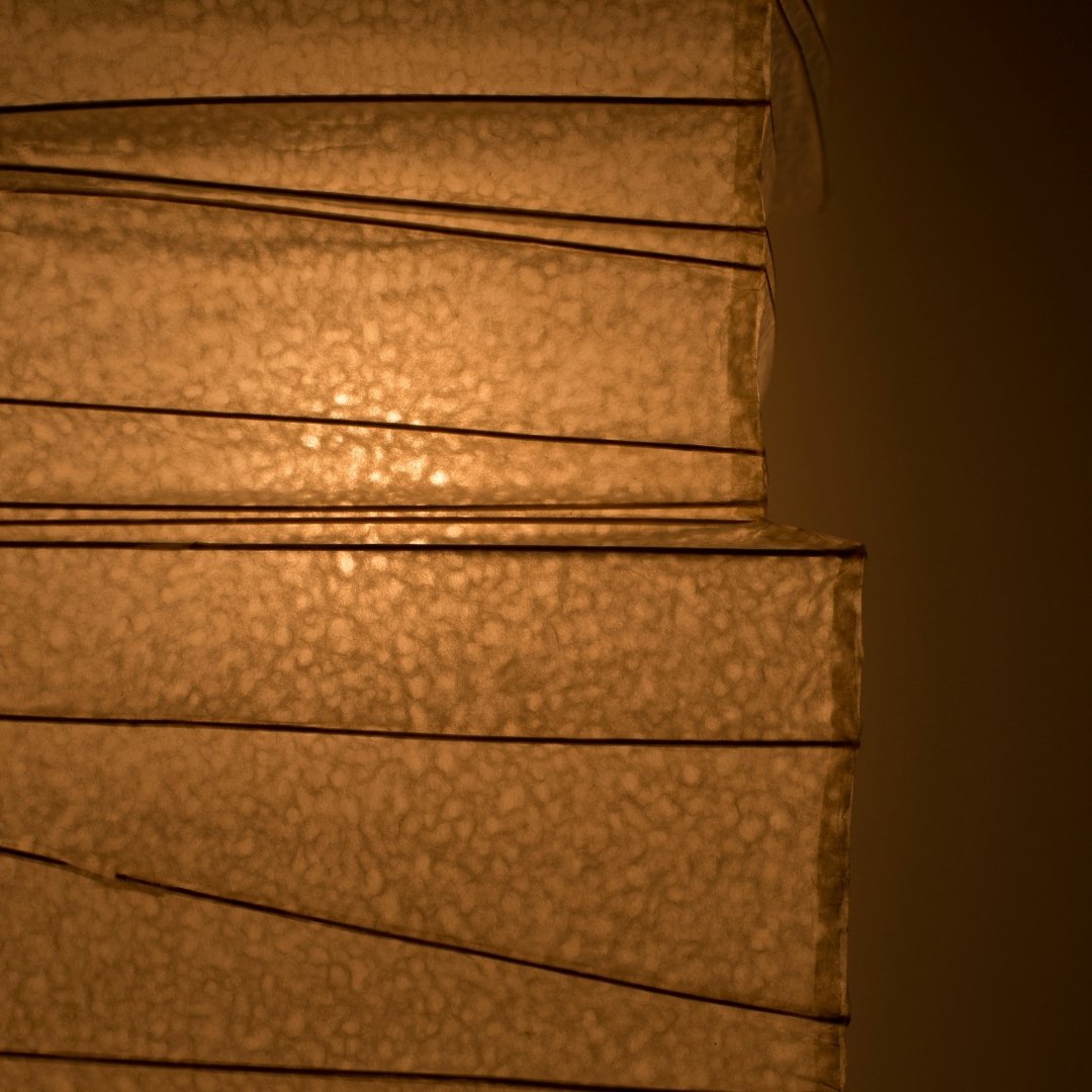 Soft ambient lighting detail from Japanese Washi Paper Floor Lamp "Harusame Washi 01" - washi  standing lamp for living room