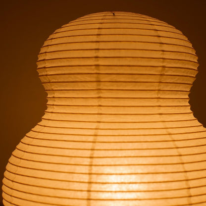 Close-up glowing Japanese paper floor lamp "paper moon 02" – traditional Mino Washi floor lamp