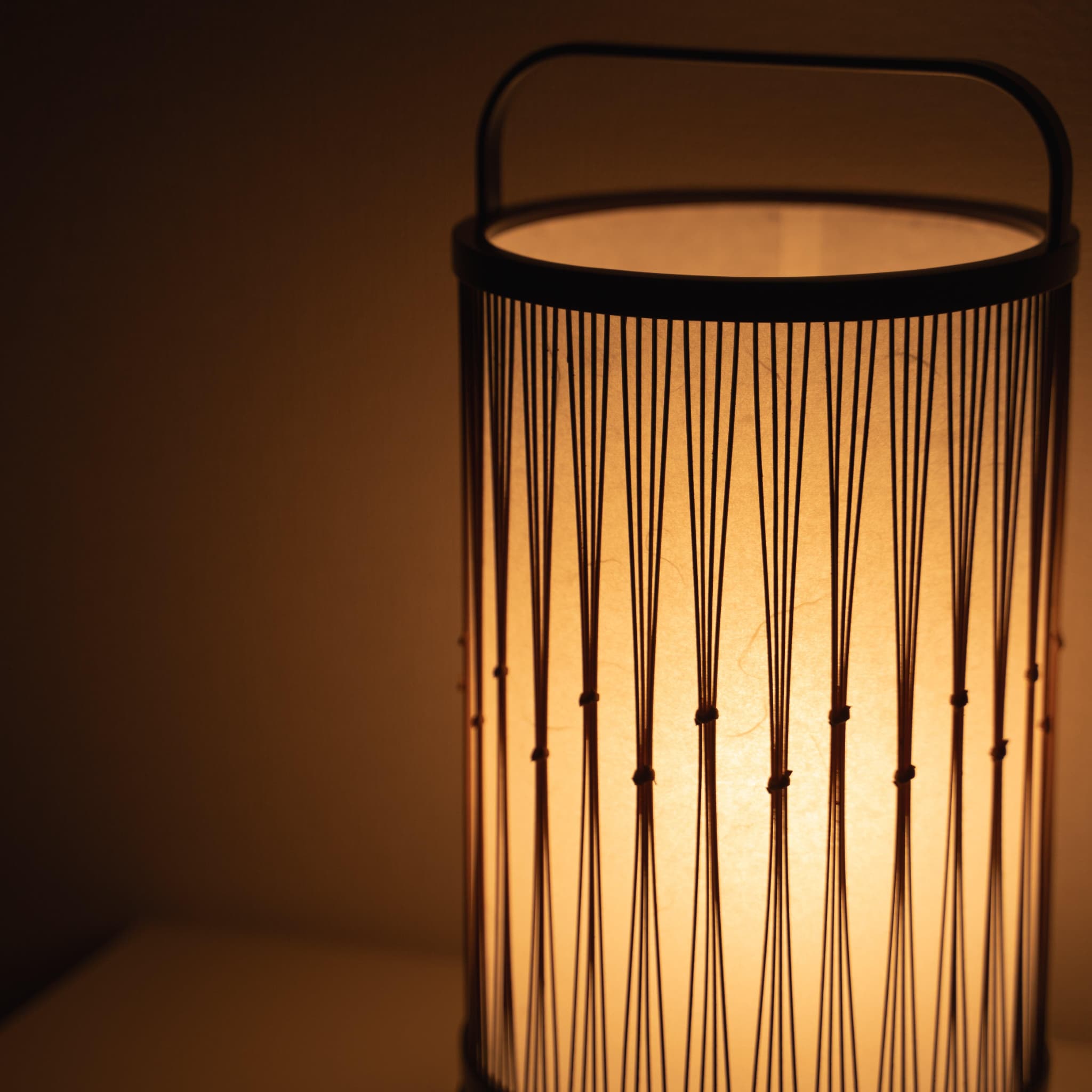 Close up of a Japanese bamboo floor lamp "Moonlight"