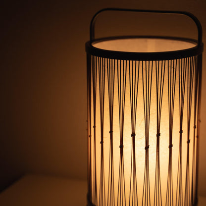 Close up of a Japanese bamboo floor lamp "Moonlight"