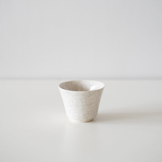 Japanese Teacup with Foot - White with Black Ink Crackle
