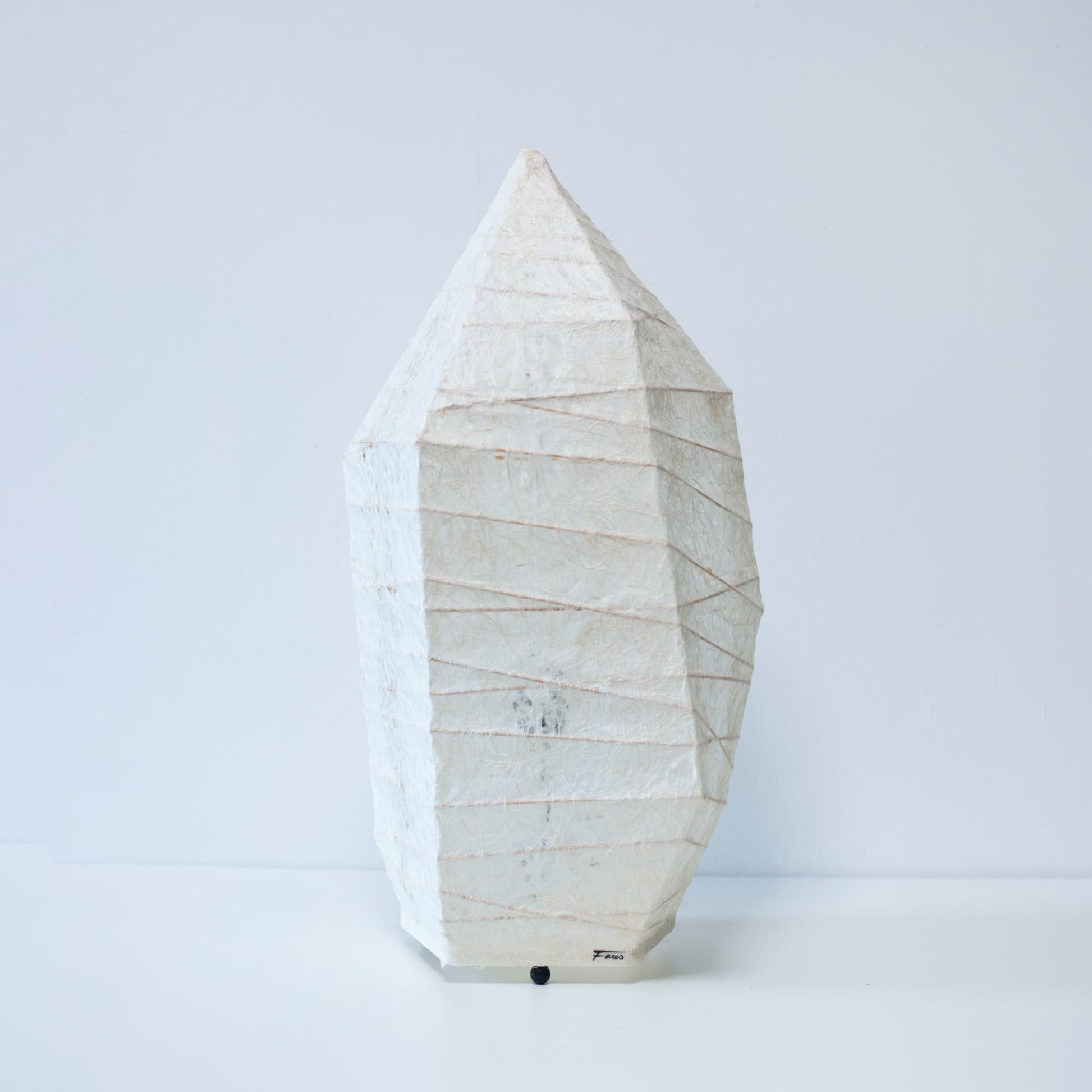 Front view of Japanese paper floor lamp with ice stone design.