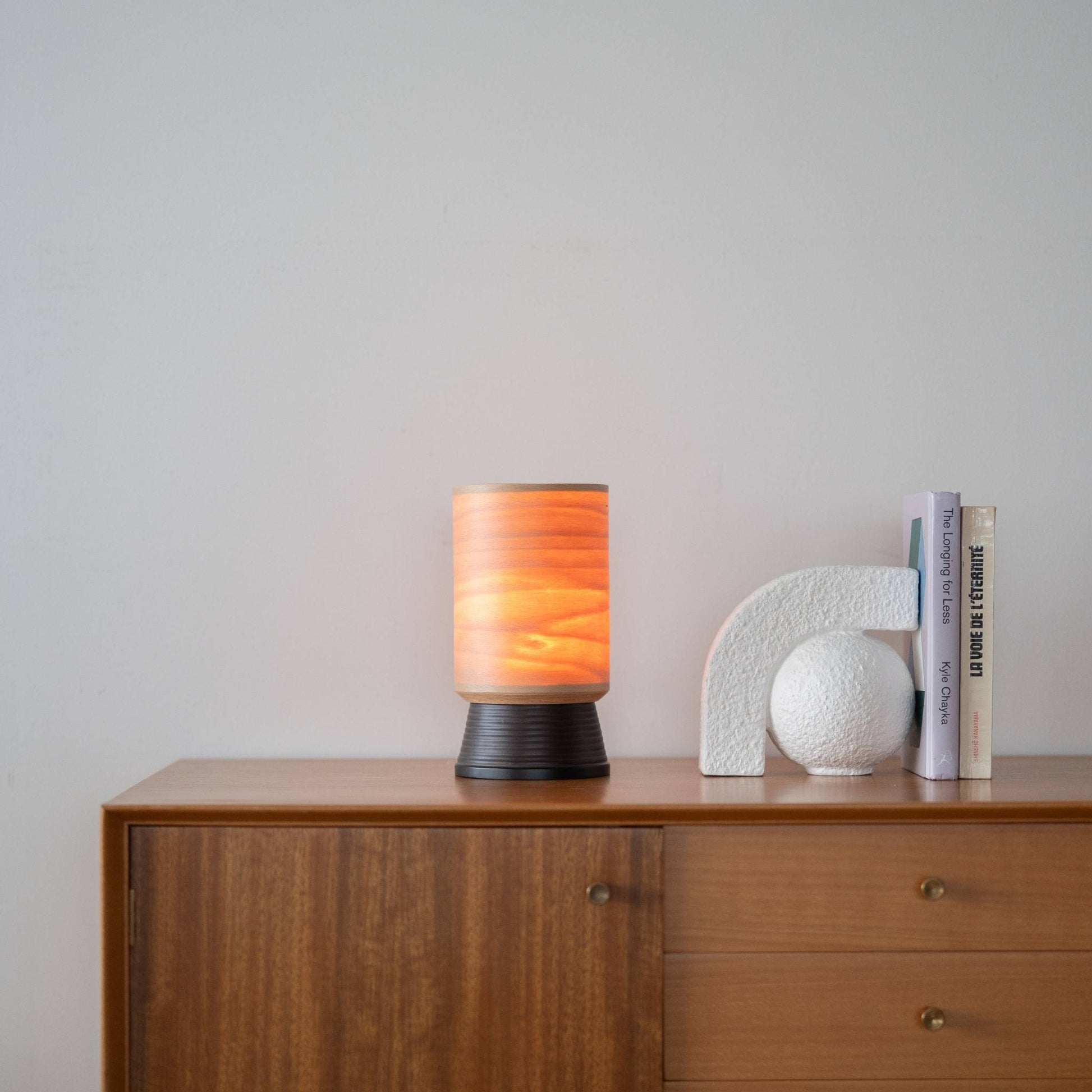 Handmade Cylindrical Beech Wood Table Lamp by Bunaco Japanese Light
