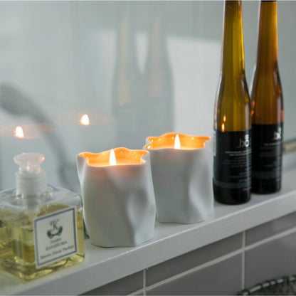 Scented Japanese candle in wabi sabi bathroom, Japandi decor with minimalist and calming fragrance