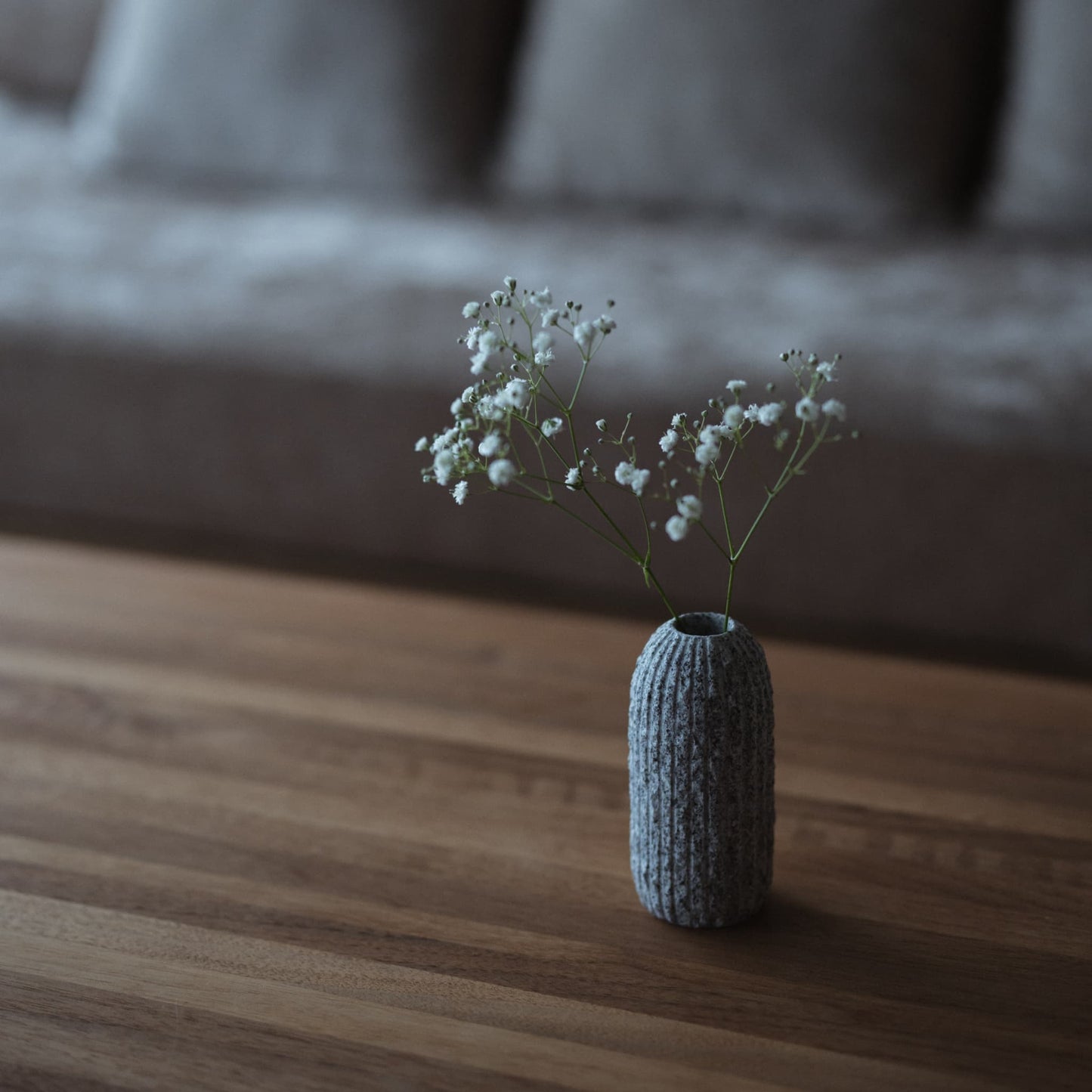 Japanese Stone Flower Vase on A wood table in Japandi room