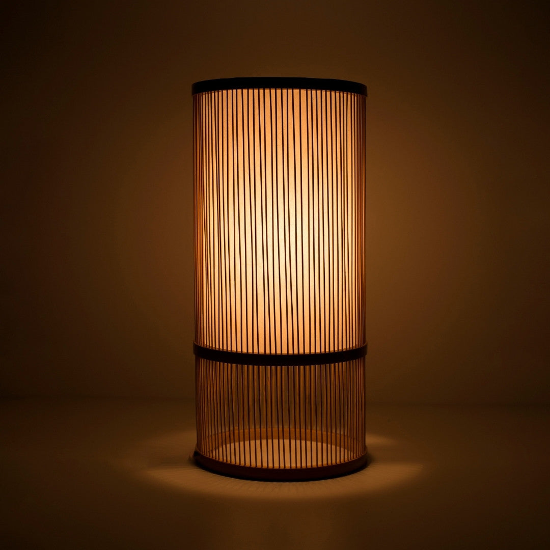 Japanese Bamboo Floor Lamp "Tutu" Small illuminating a dark room - Sophisticated bamboo standing lamp for living room