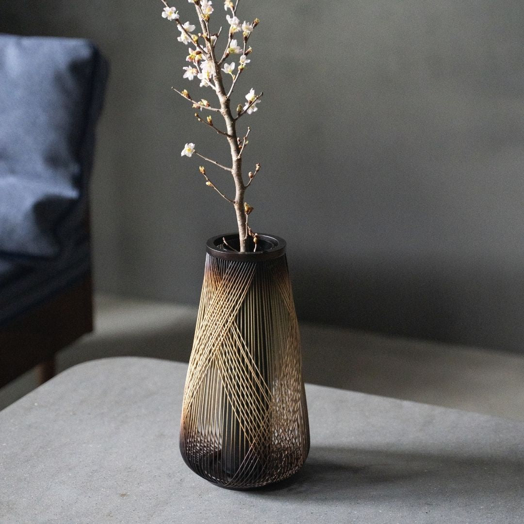 Japanese Bamboo Flower Vase "Rising Dragon" in a Japandi Living romm