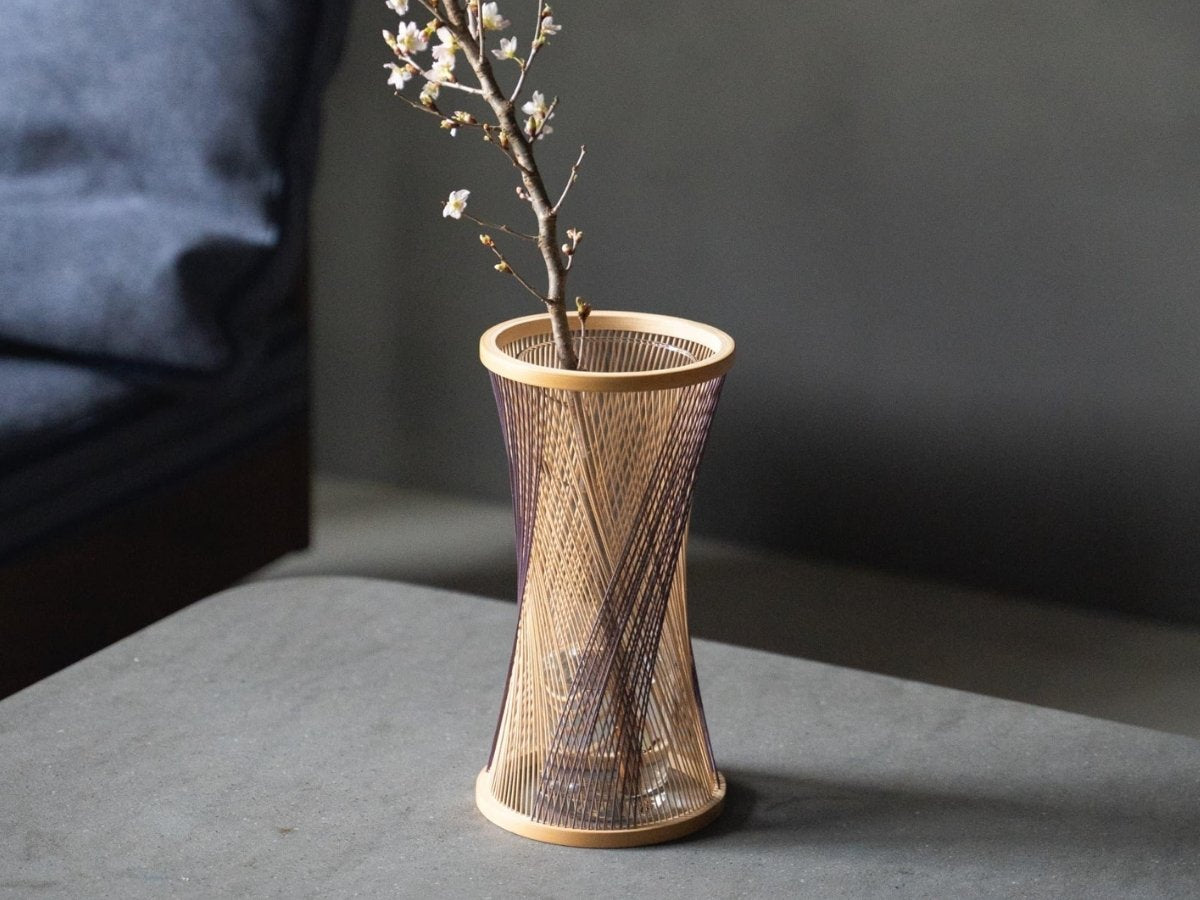 Japanese Bamboo Ikebana Vase "Fleeting Moment" with Cherry Blossom – Elegant Japanese Flower Arranging