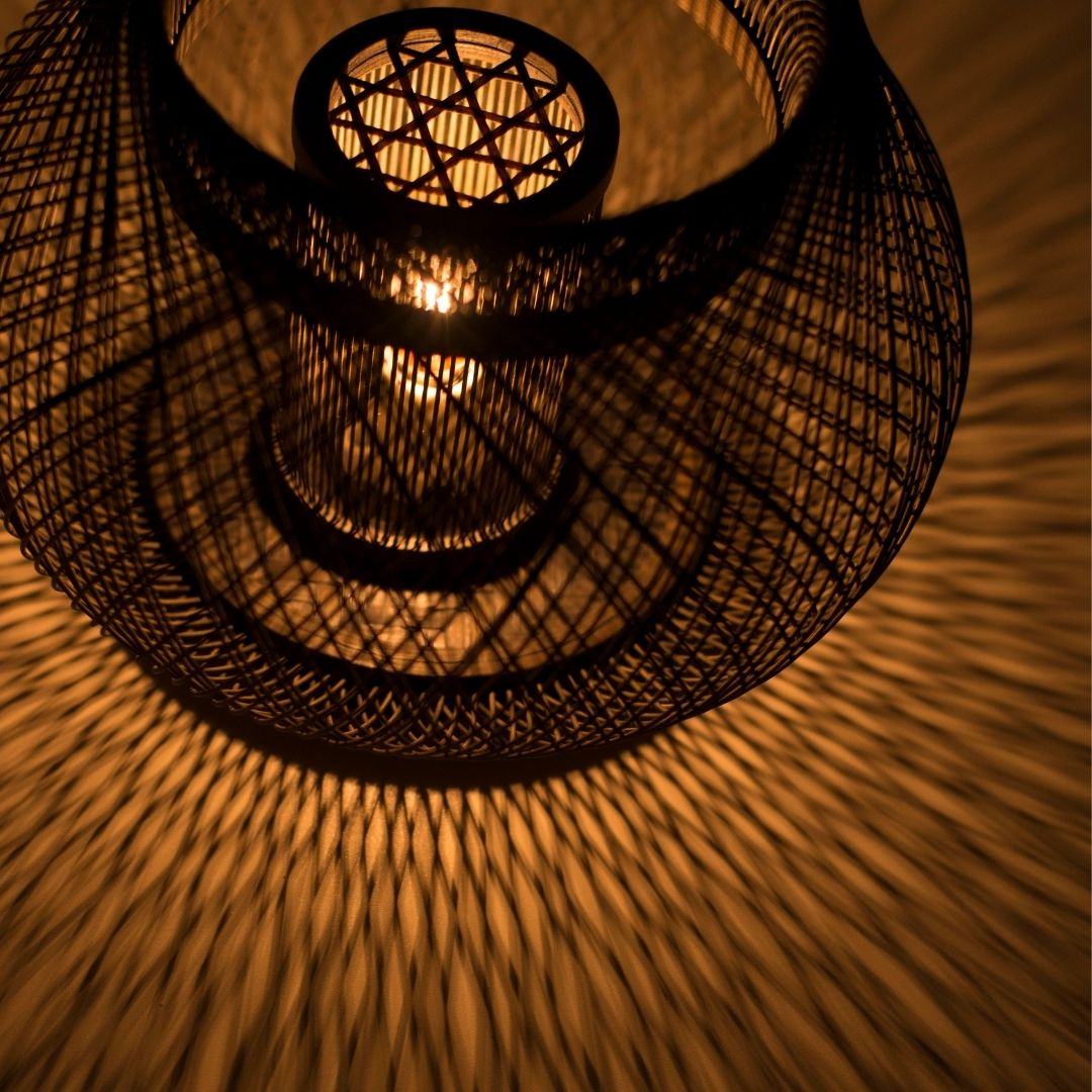 Japanese Bamboo Table Lamp "Kisaragi" casting gentle shadows - unique bedside table lamp for bedrooms