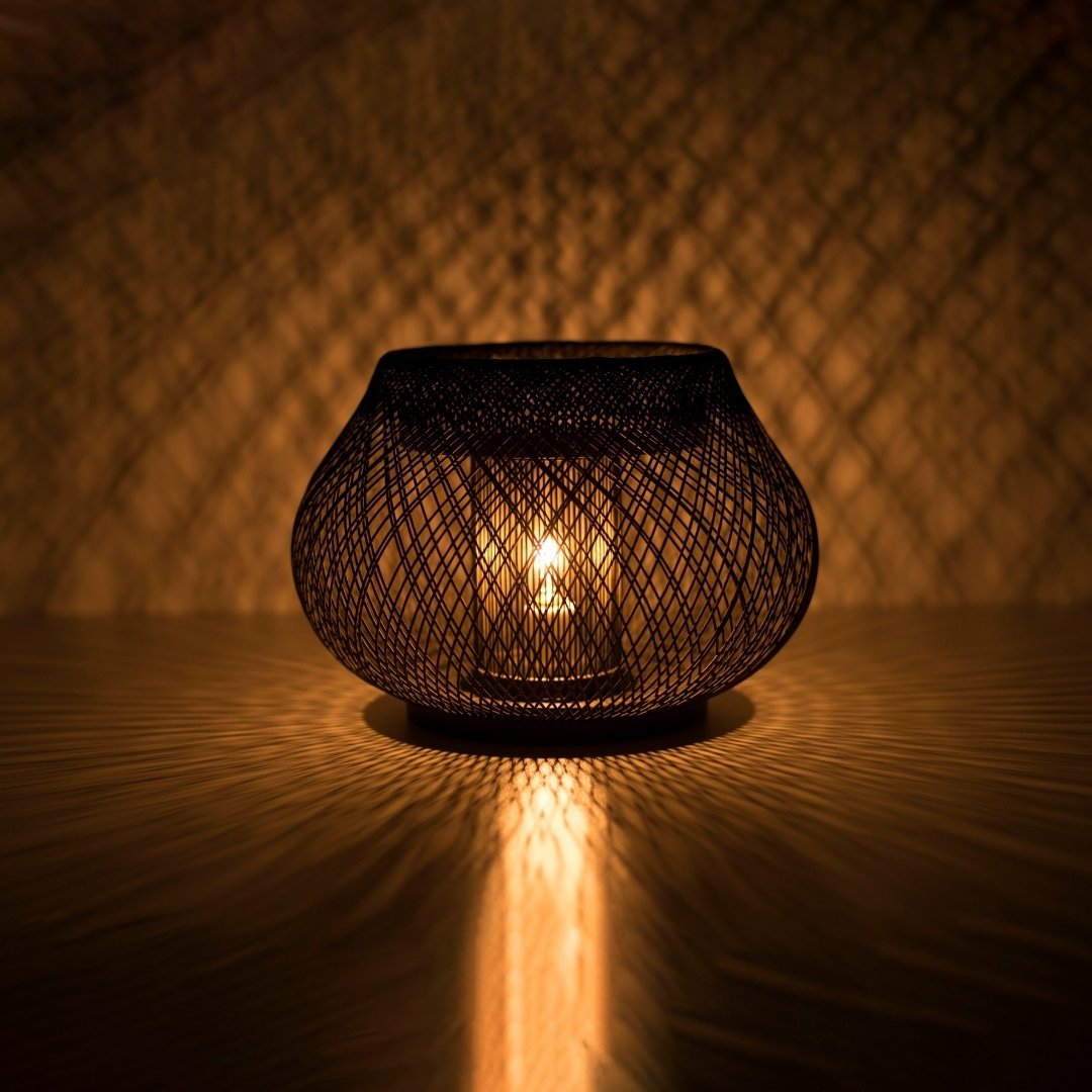 Japanese Bamboo Table Lamp "Kisaragi" illuminating a dark room - Stylish Bamboo bedside table lamp for bedroom