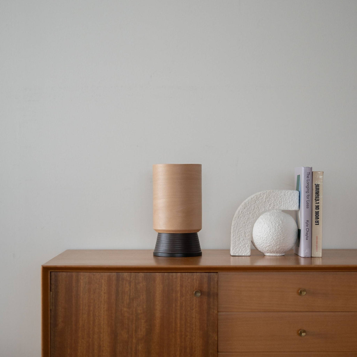 Minimal Japanese Beech Table Lamp Cylindrical Wood Light for Living Room