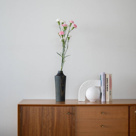 Japanese Cedar Ikebana Vase Indigo 02 | Handcrafted Japanese Vase for Ikebana Flower Display