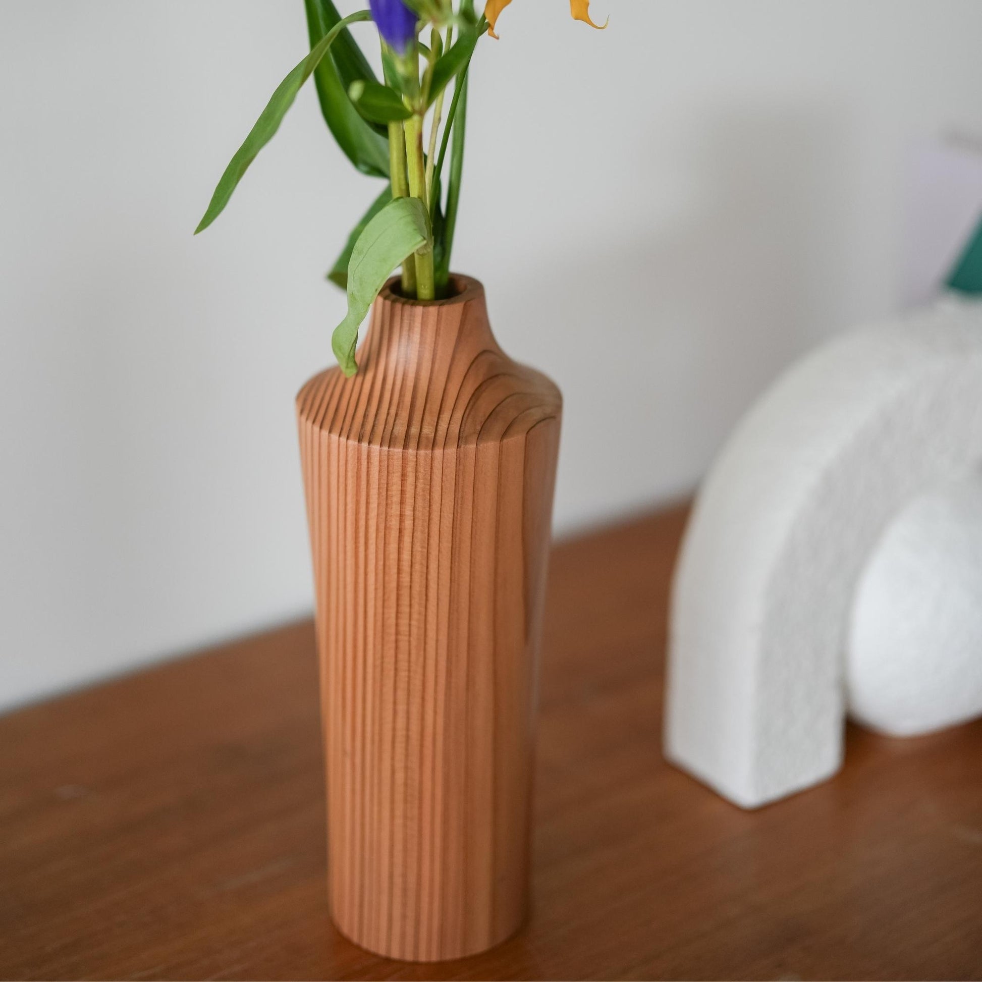 Japanese Cedar Ikebana Vase Natural Wood 02 | Wabi Sabi Wooden Vase for Japanese Flower Arranging