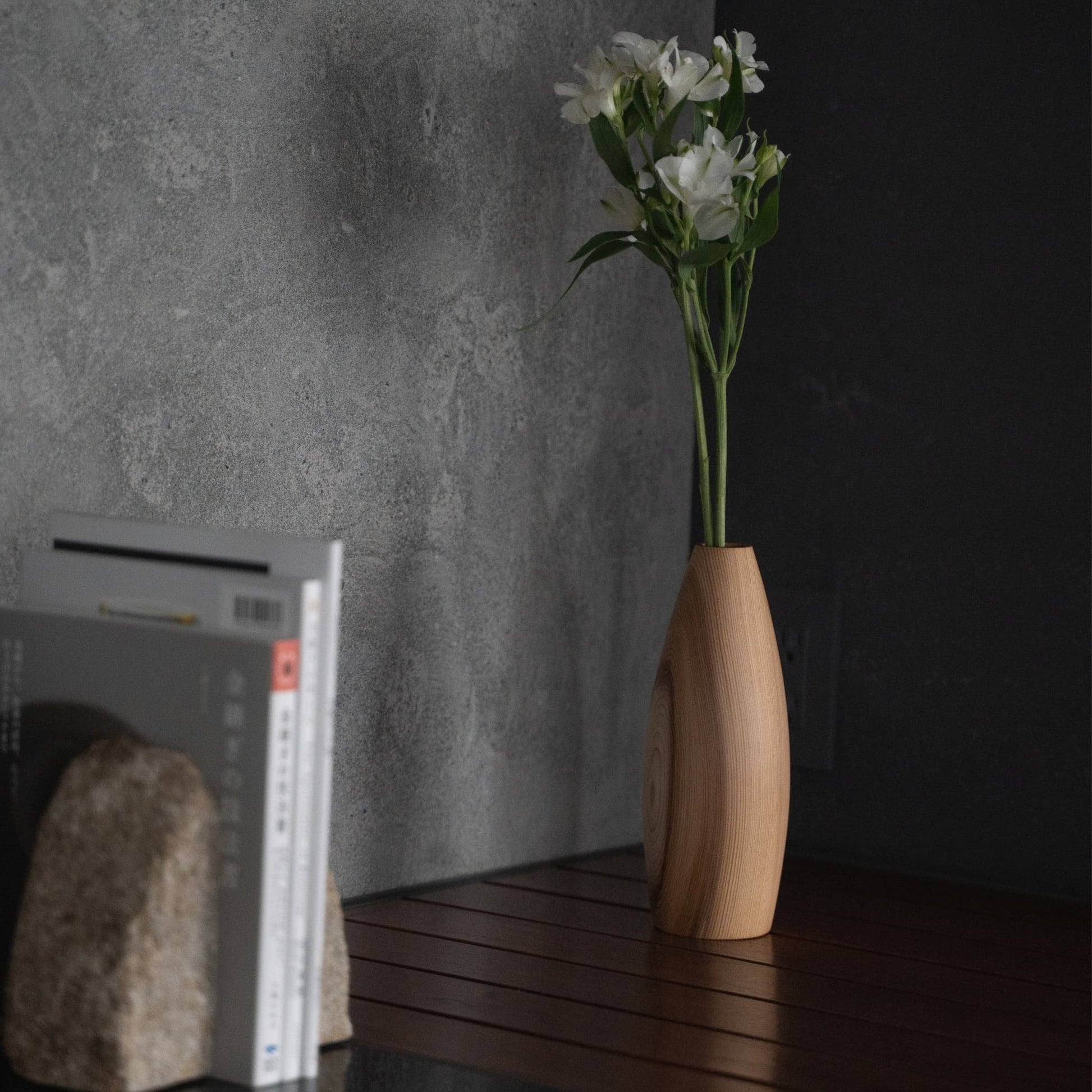 Japanese Ikebana vase on a console table in Japandi living room