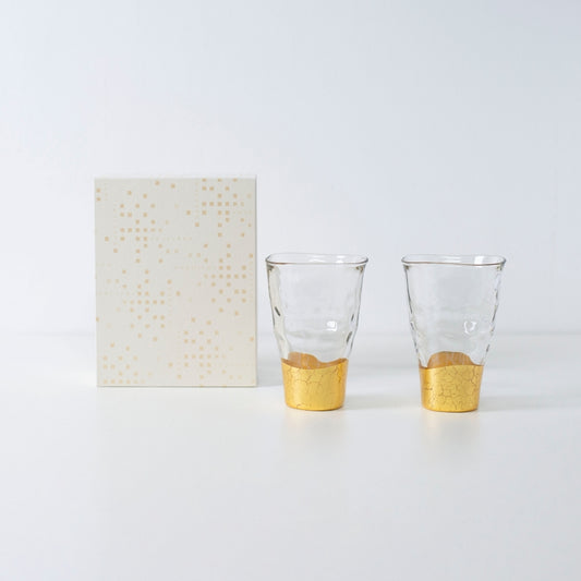 Large Japanese sake glass set with Kanazawa gold leaf, hand-applied by HAKUICHI in elegant design