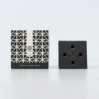 PORCELAIN INCENSE BURNER BLACK - Handcrafted ceramic incense holder with wabi-sabi aesthetic for Japandi style room