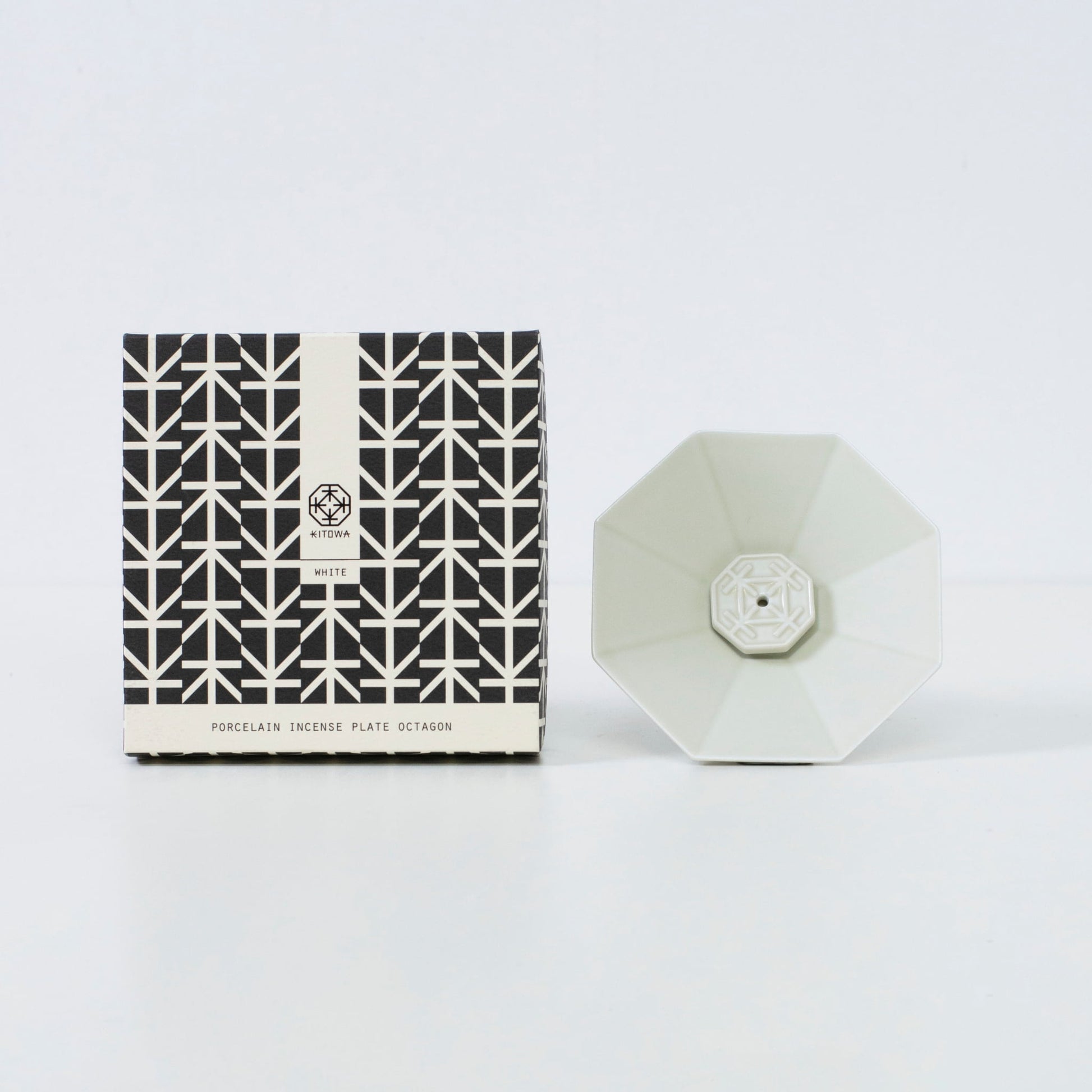PORCELAIN INCENSE PLATE OCTAGON WHITE - Handcrafted ceramic incense holder with wabi-sabi for Japandi style room