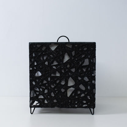 Black Japanese paper floor lamp ME-LOOK 03 by Hayashi Kogei, cube Japanese floor lamp