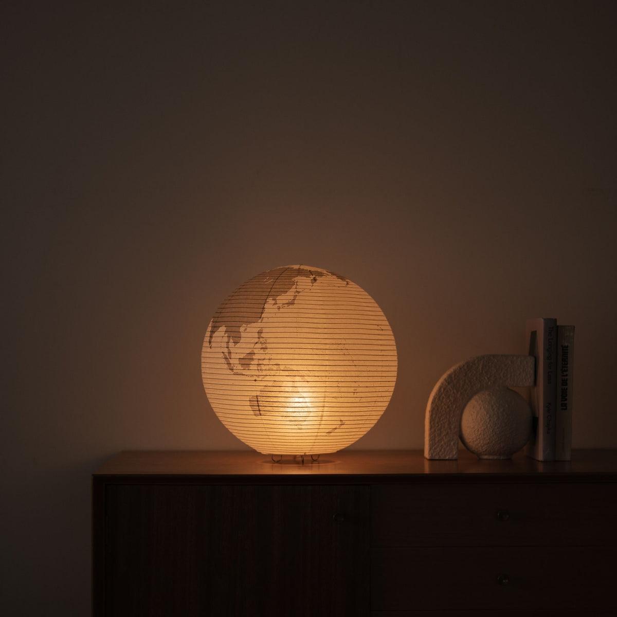 Japanese Paper Floor Lamp Paper Moon 05G – World Map Washi Lamp for Japandi style Interiors