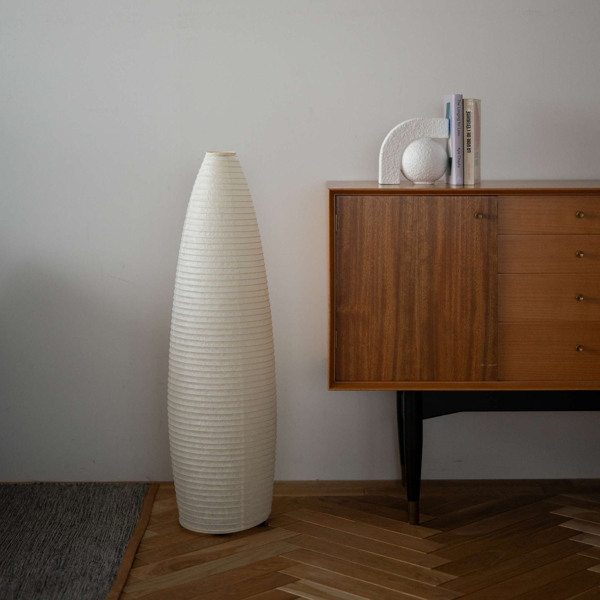 Minimal Japanese Paper Floor Lamp Paper Moon 13 – Washi Light for Japandi Living Room