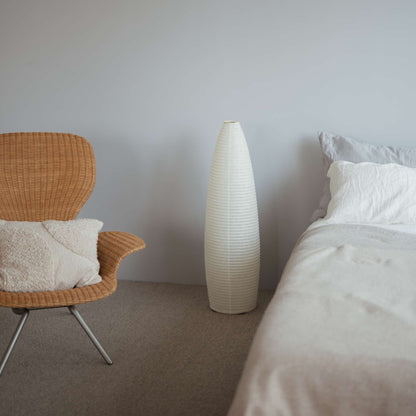 Japanese Paper Floor Lamp Paper Moon 13 – Tall Washi Lamp for Japandi Bedroom Interior