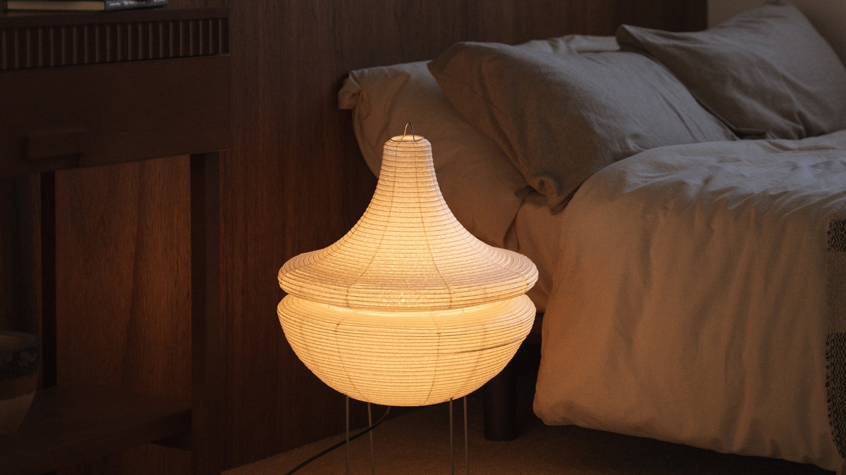 Japanese Paper Floor Lamp "GEMINI 02" in Japanese Bedroom